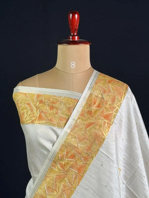 Geometric Embroidered Snow Net Saree