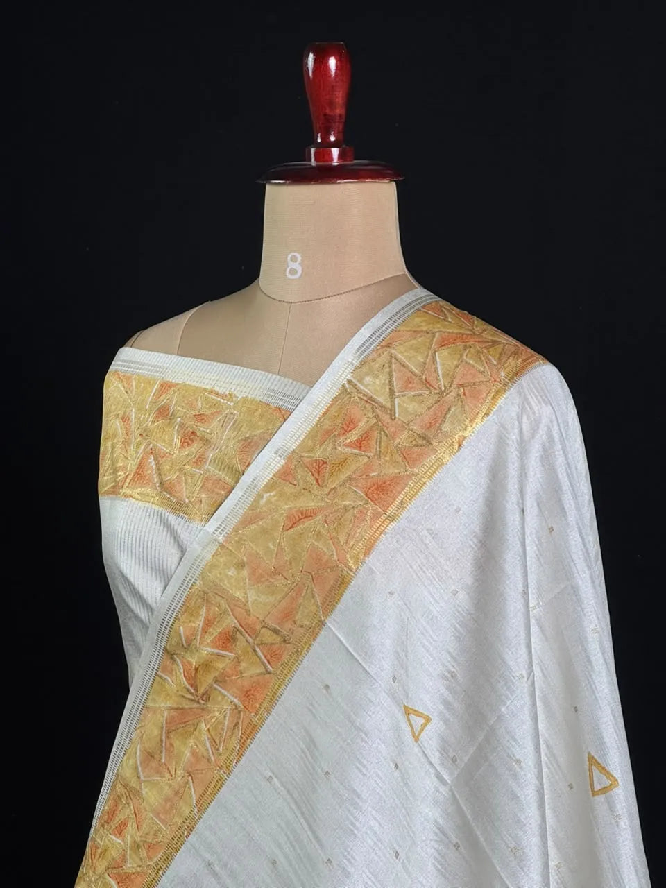 Geometric Embroidered Snow Net Saree