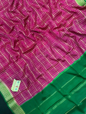 Authentic Pure Mysore Silk Chex Saree for Festive Elegance-(Sangeetha Chex CNT)