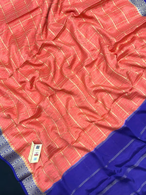 Authentic Pure Mysore Silk Chex Saree for Festive Elegance-(Sangeetha Chex CNT)