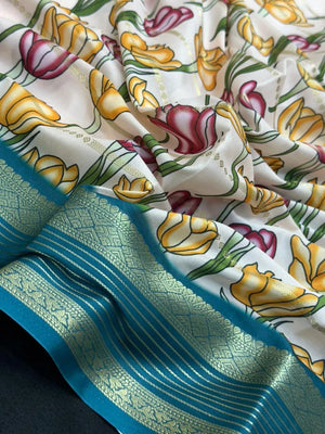 Scarlet Charm – Semi Mysore Crepe Saree with Stylish Printed Design (Scarlet Print)