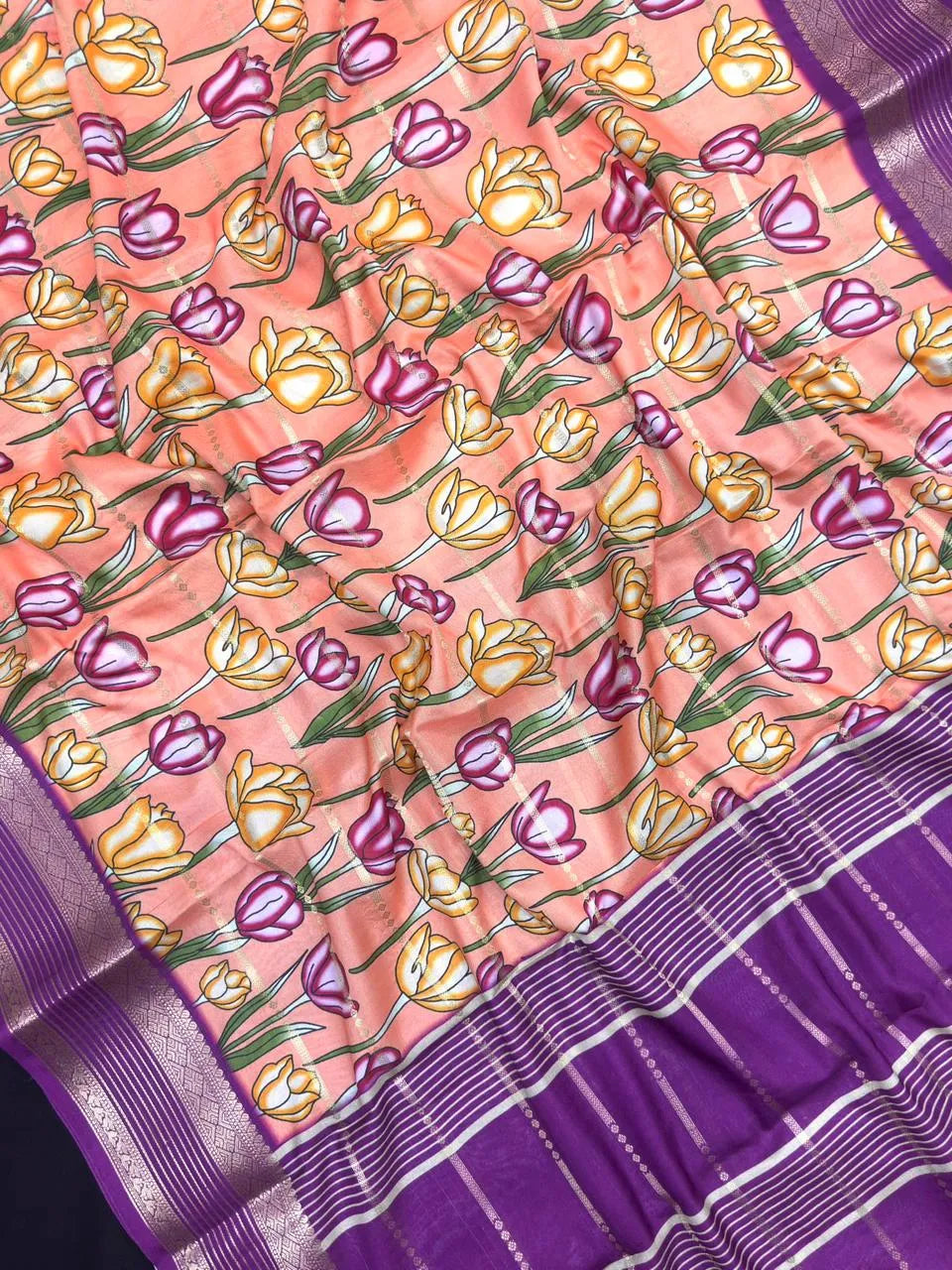 Scarlet Charm – Semi Mysore Crepe Saree with Stylish Printed Design (Scarlet Print)