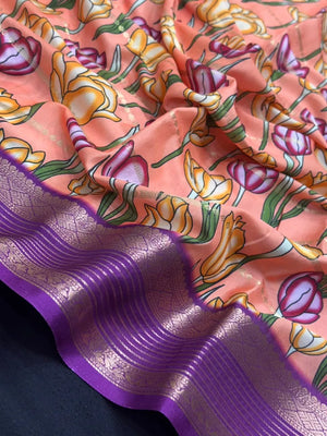 Scarlet Charm – Semi Mysore Crepe Saree with Stylish Printed Design (Scarlet Print)