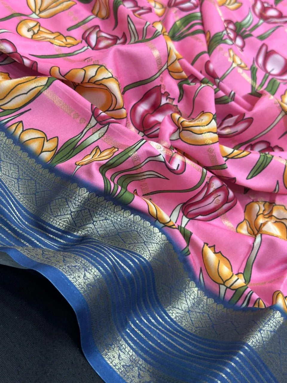 Scarlet Charm – Semi Mysore Crepe Saree with Stylish Printed Design (Scarlet Print)