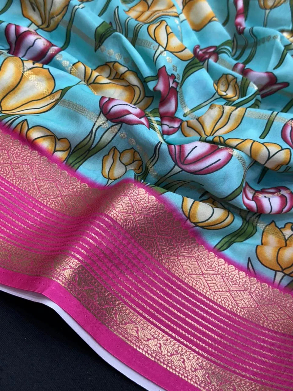 Scarlet Charm – Semi Mysore Crepe Saree with Stylish Printed Design (Scarlet Print)