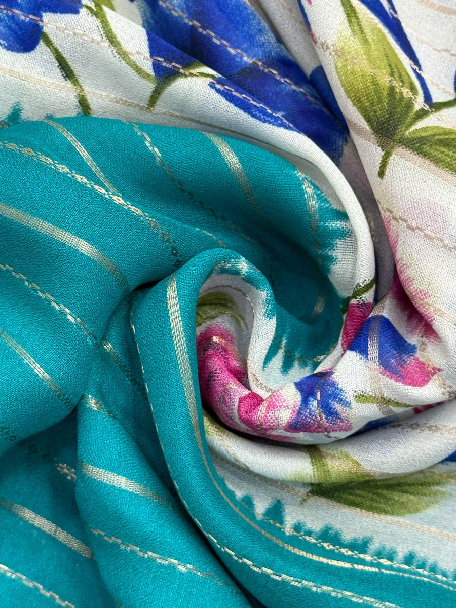Model in a flowy Semi Chiffon Silk Saree with soft pleats and a graceful drape, styled for a modern yet traditional Indian look.