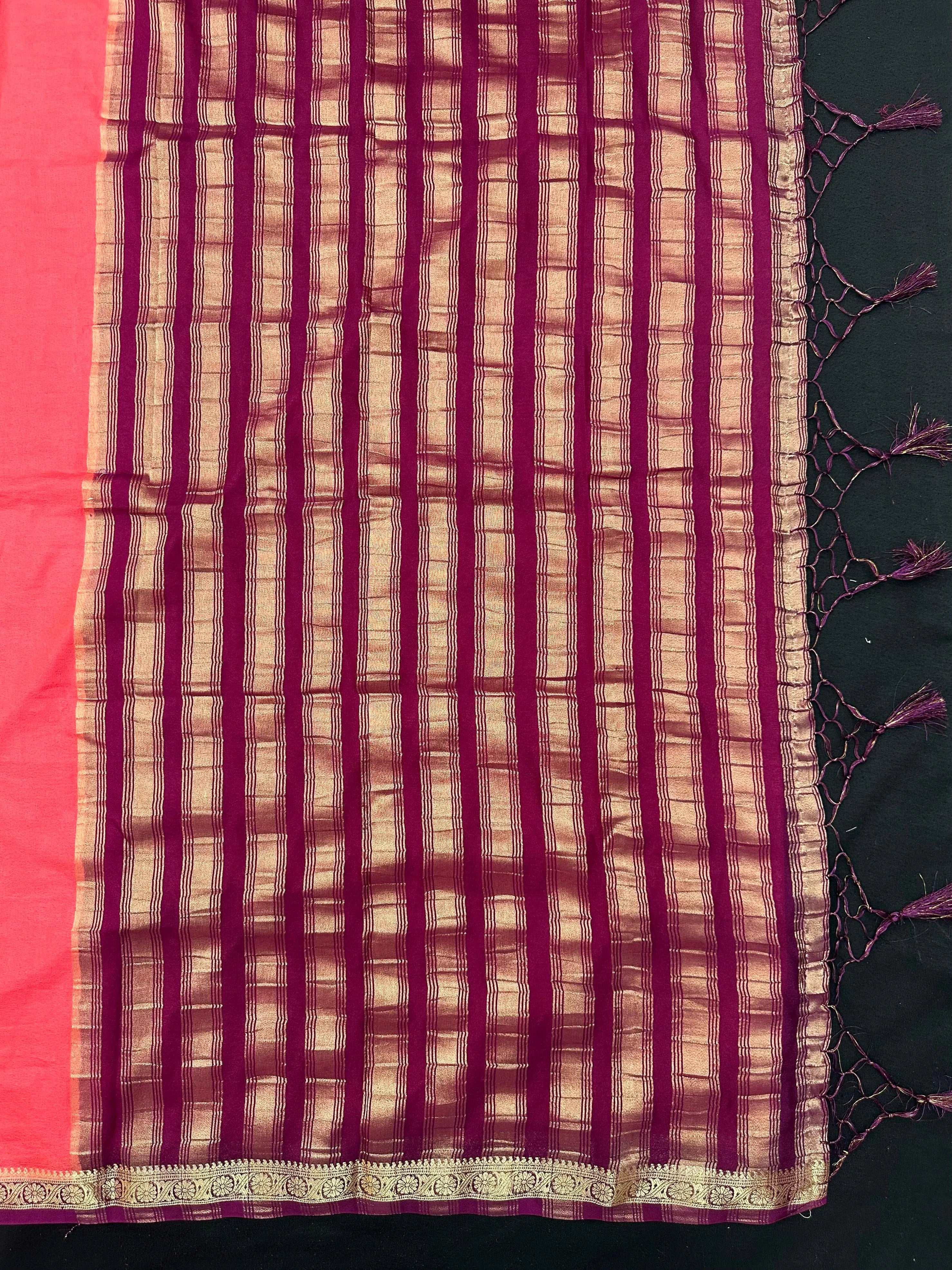 Woman draped in a Semi Crepe Silk Saree with soft texture and subtle shine, perfect for elegant office wear and festive occasions.
