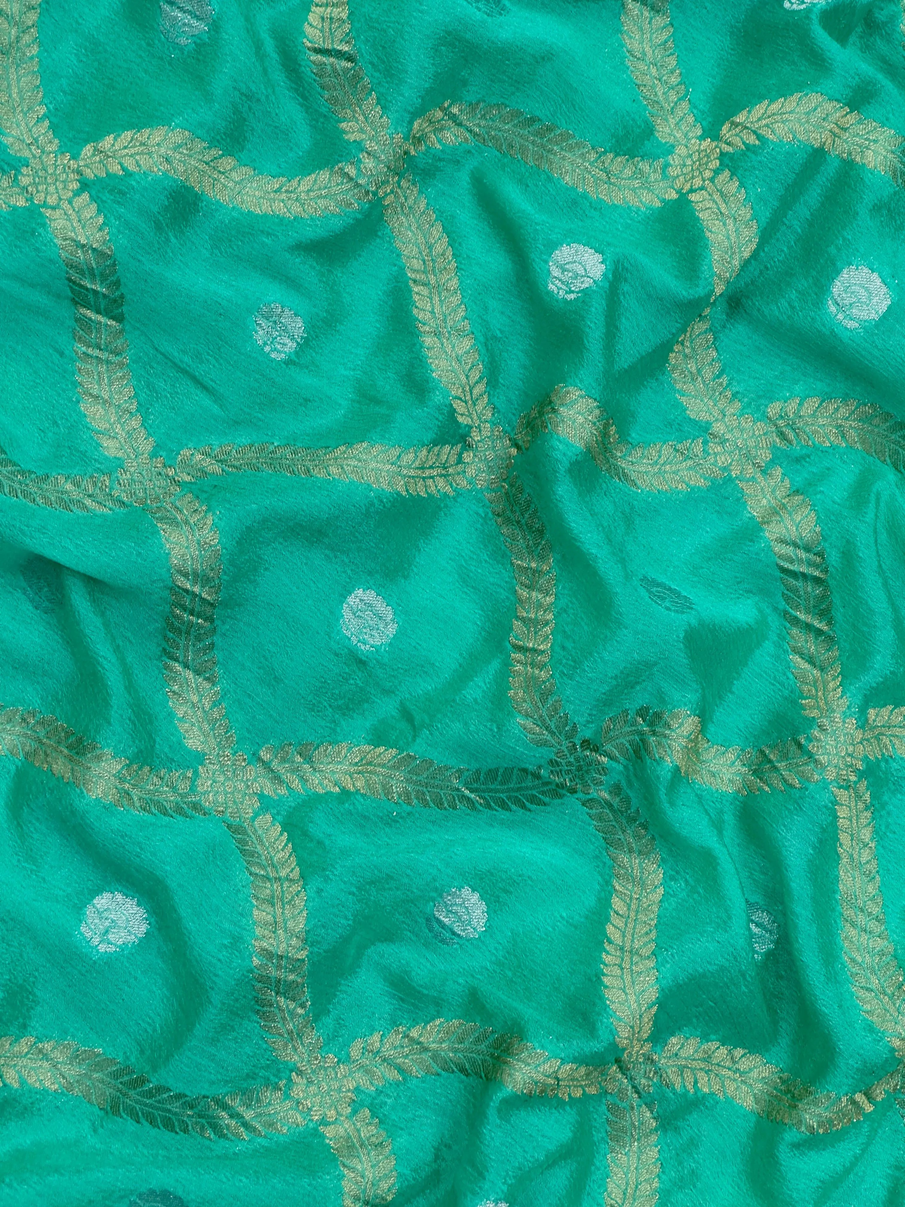 Semi Khaddi georgette saree with soft texture and light zari weaving – perfect for festive and ethnic occasions