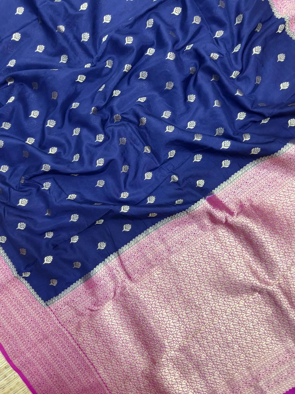 A beautifully draped Semi Banarasi Georgette Saree featuring intricate patterns and delicate weaving. The saree’s lightweight and breathable fabric ensures comfort, making it an ideal choice for daily wear. Perfectly blending traditional design with modern elegance, this saree is suitable for casual and formal occasions.