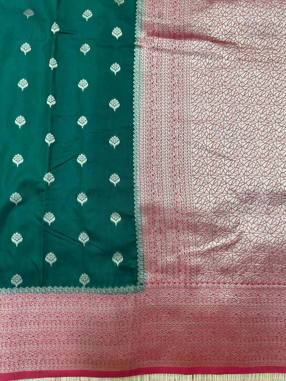 A beautifully draped Semi Banarasi Georgette Saree featuring intricate patterns and delicate weaving. The saree’s lightweight and breathable fabric ensures comfort, making it an ideal choice for daily wear. Perfectly blending traditional design with modern elegance, this saree is suitable for casual and formal occasions.