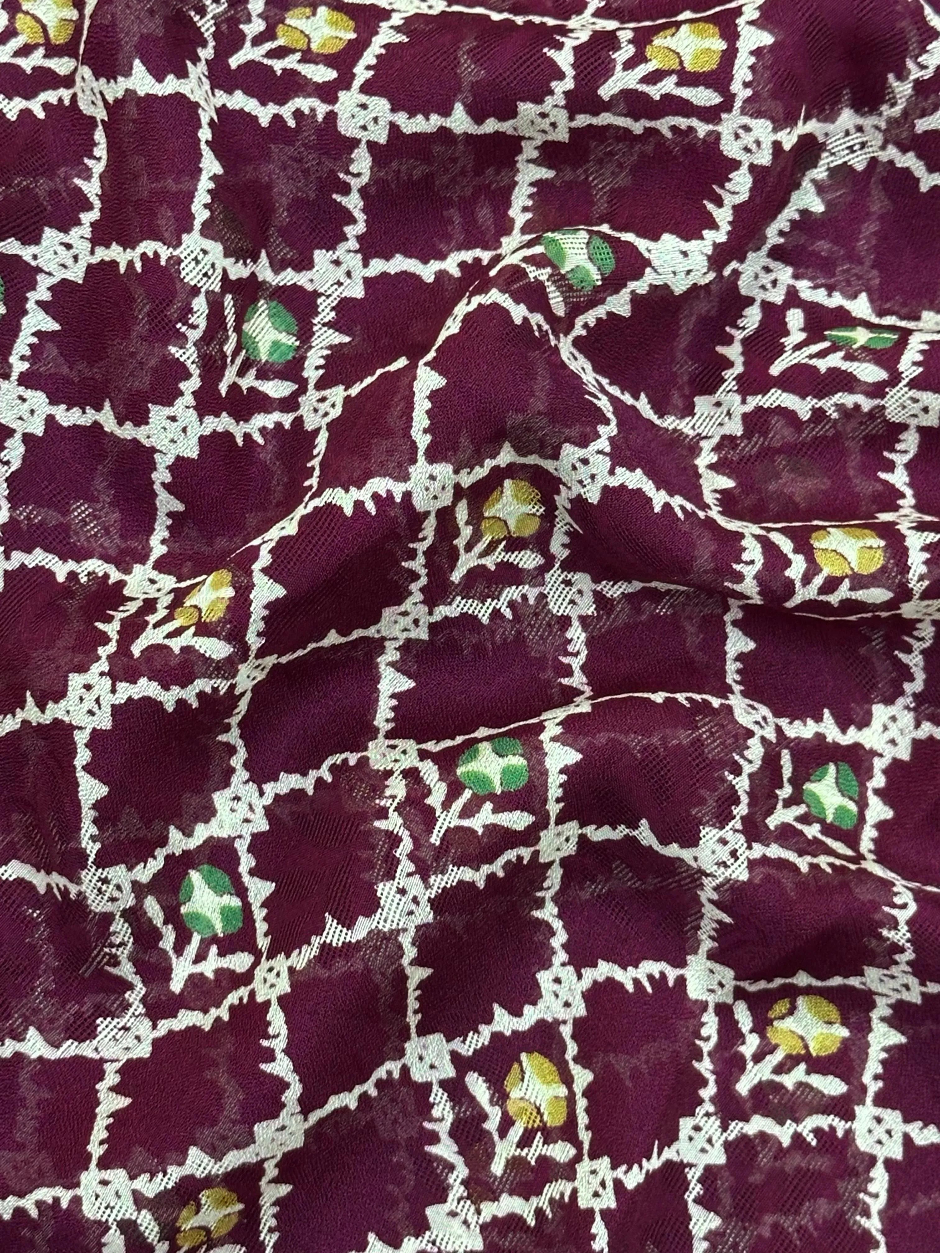 Woman wearing a Semi Georgette Silk Saree with a soft flowing drape and subtle silk shine, perfect for festive and formal occasions.