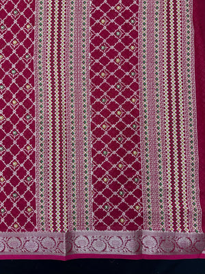Woman wearing a Semi Georgette Silk Saree with a soft flowing drape and subtle silk shine, perfect for festive and formal occasions.