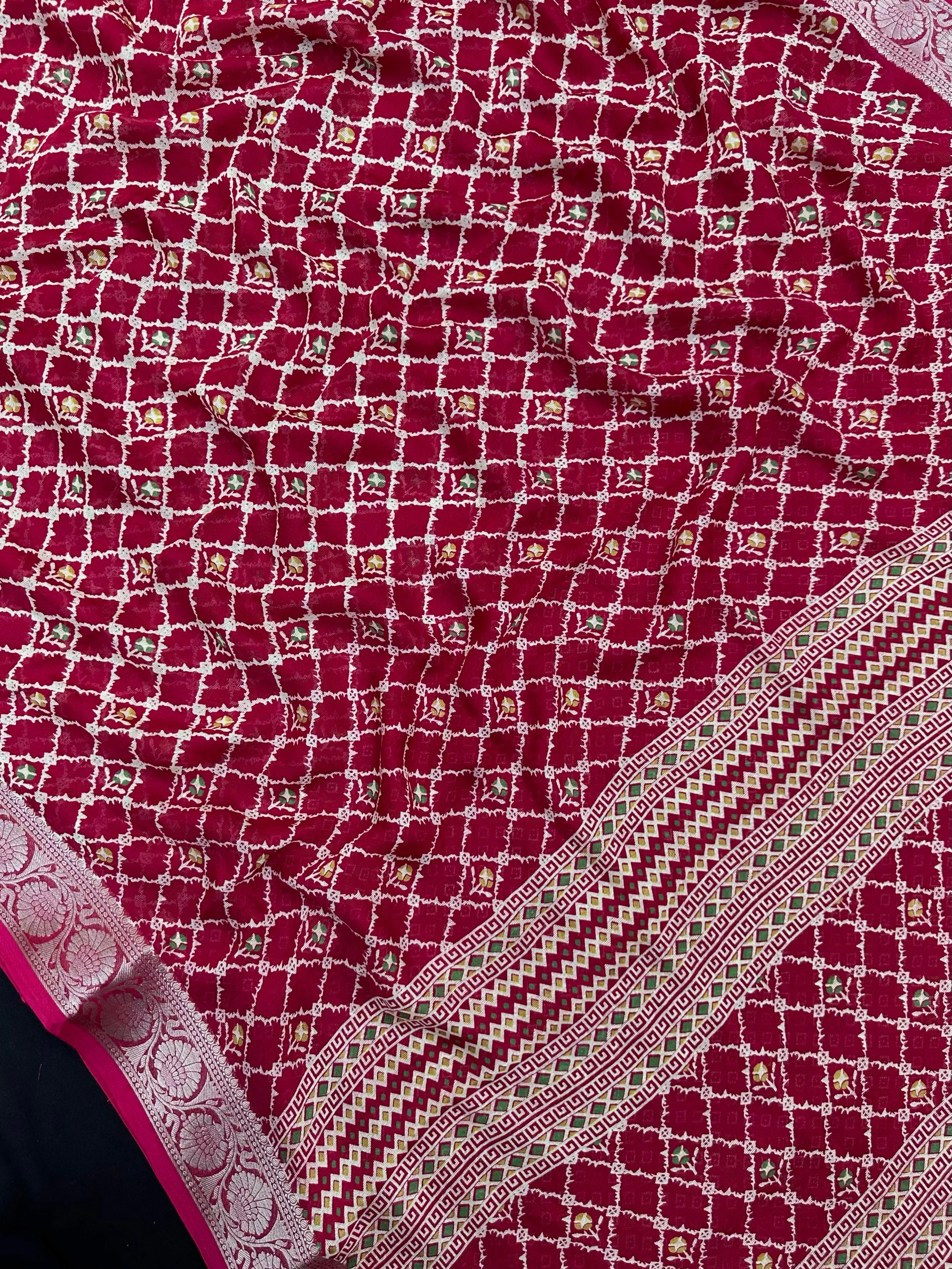 Woman wearing a Semi Georgette Silk Saree with a soft flowing drape and subtle silk shine, perfect for festive and formal occasions.