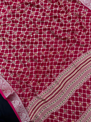 Woman wearing a Semi Georgette Silk Saree with a soft flowing drape and subtle silk shine, perfect for festive and formal occasions.