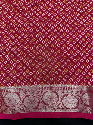 Woman wearing a Semi Georgette Silk Saree with a soft flowing drape and subtle silk shine, perfect for festive and formal occasions.