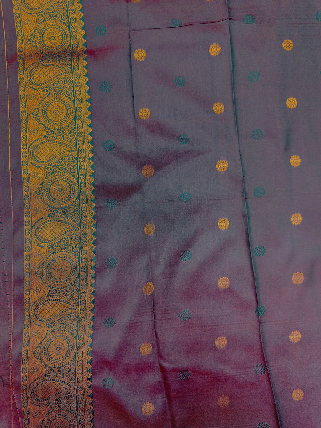 Semi Kanjivaram silk saree with rich zari border and traditional South Indian motifs – ideal for festive and wedding wear