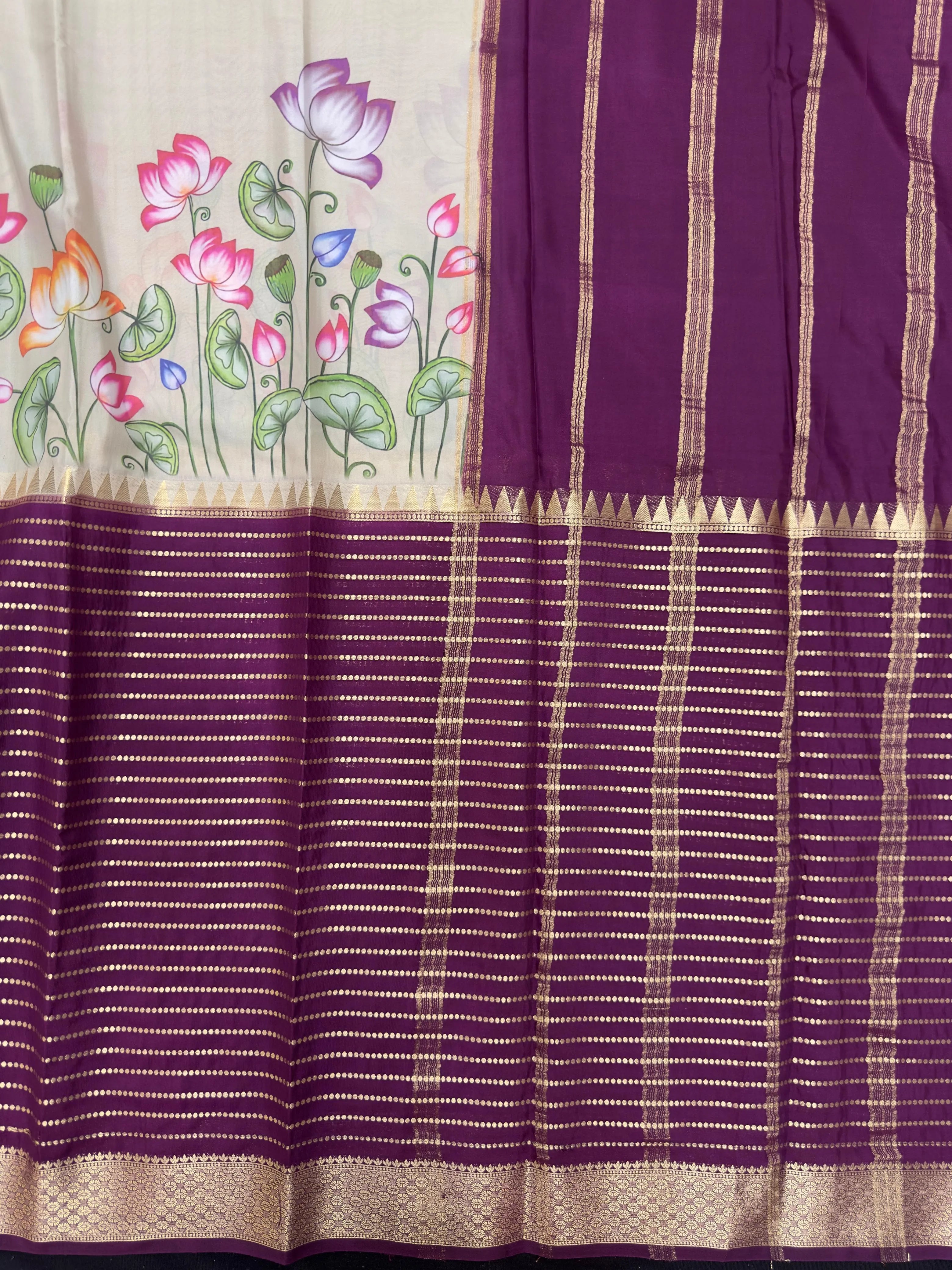"Elegant Semi Mysore Crepe Silk Saree with Smooth Drape, Perfect for Daily Wear, Featuring a Lightweight and Comfortable Design for Work and Casual Occasions."