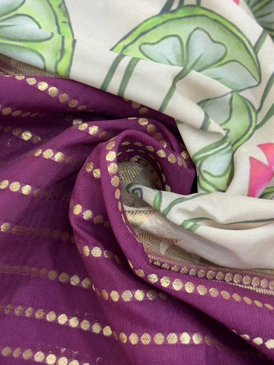 "Elegant Semi Mysore Crepe Silk Saree with Smooth Drape, Perfect for Daily Wear, Featuring a Lightweight and Comfortable Design for Work and Casual Occasions."