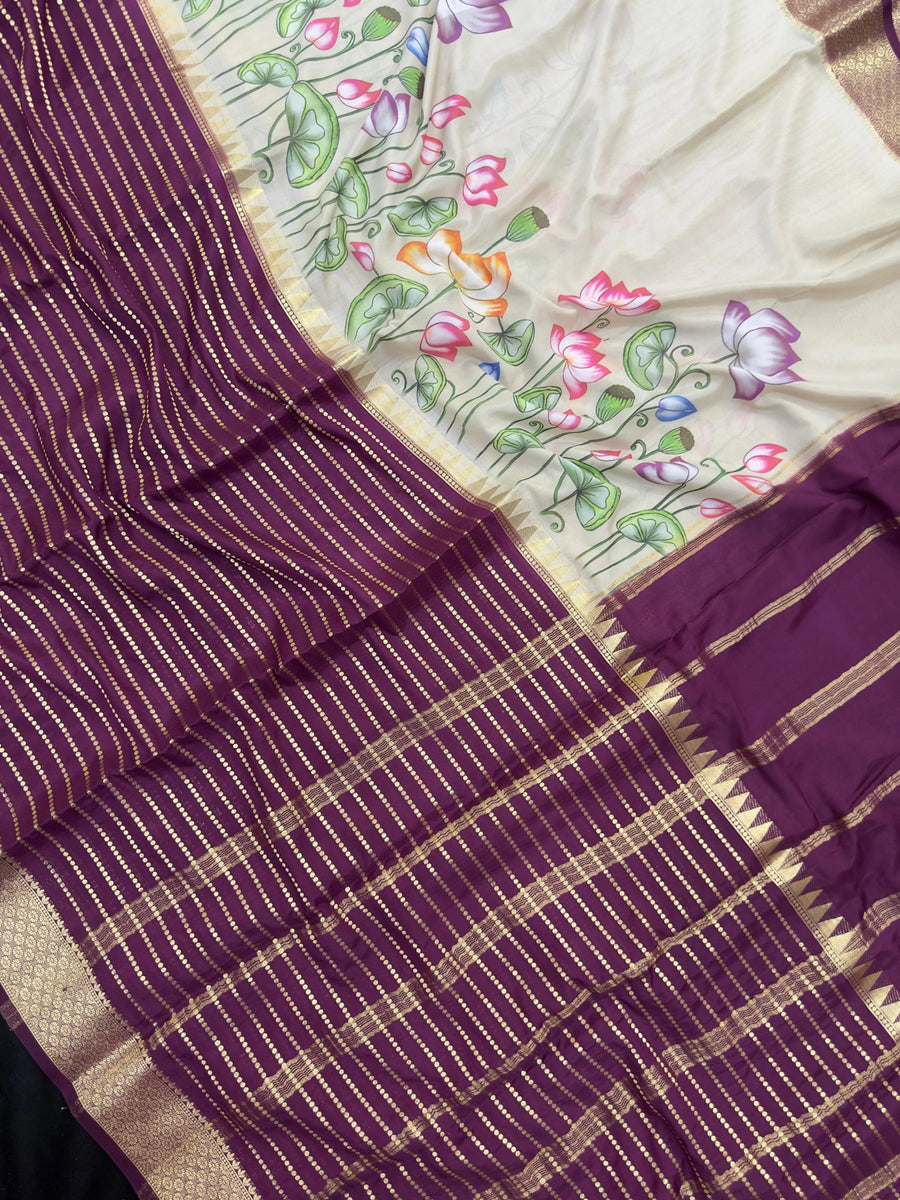 "Elegant Semi Mysore Crepe Silk Saree with Smooth Drape, Perfect for Daily Wear, Featuring a Lightweight and Comfortable Design for Work and Casual Occasions."