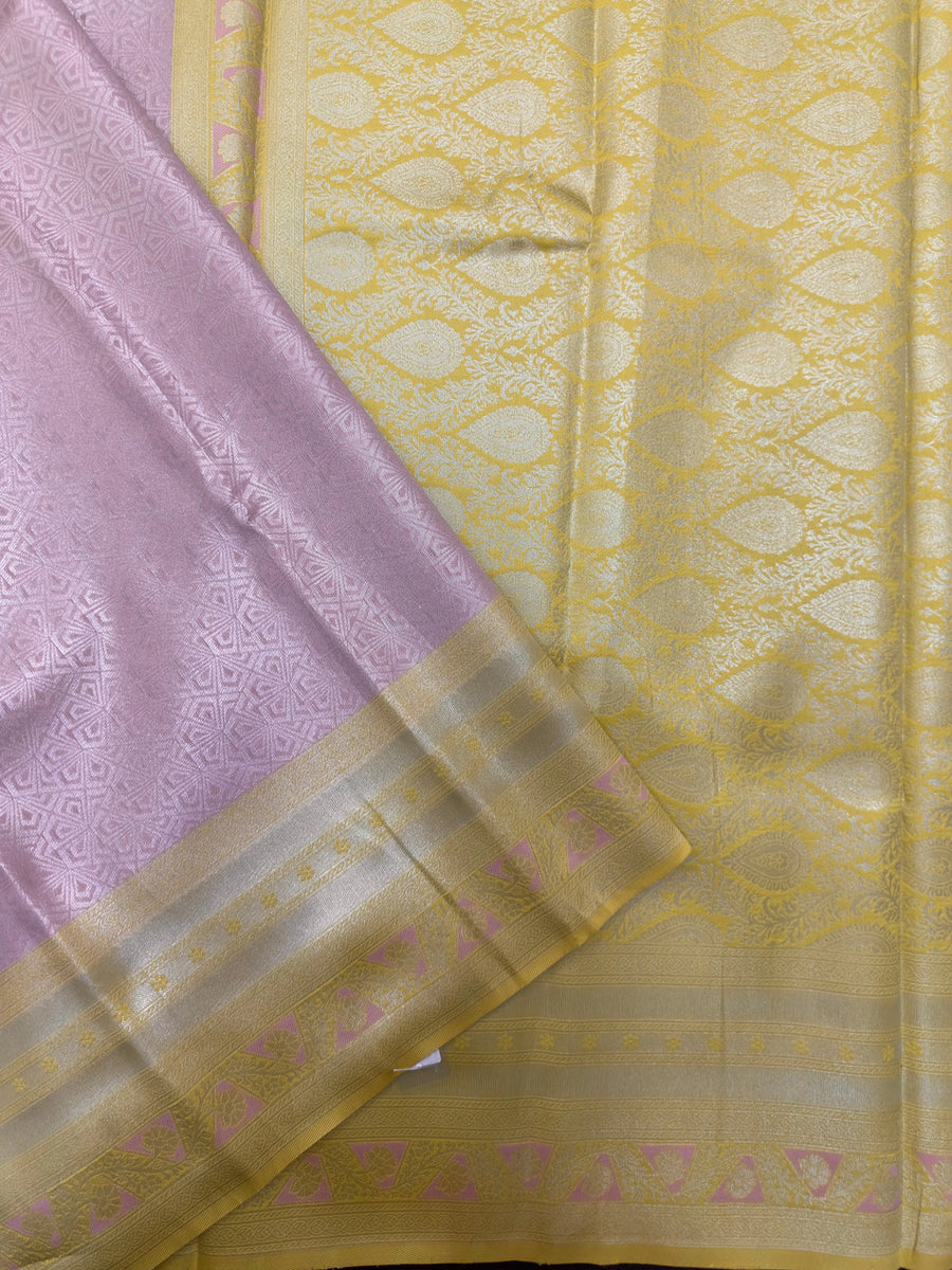 "Luxury Semi Silk Kanjivaram Saree with Intricate Weave and Zari Work, Perfect for Weddings, Festivals, and Parties, Showcasing Timeless Elegance."
