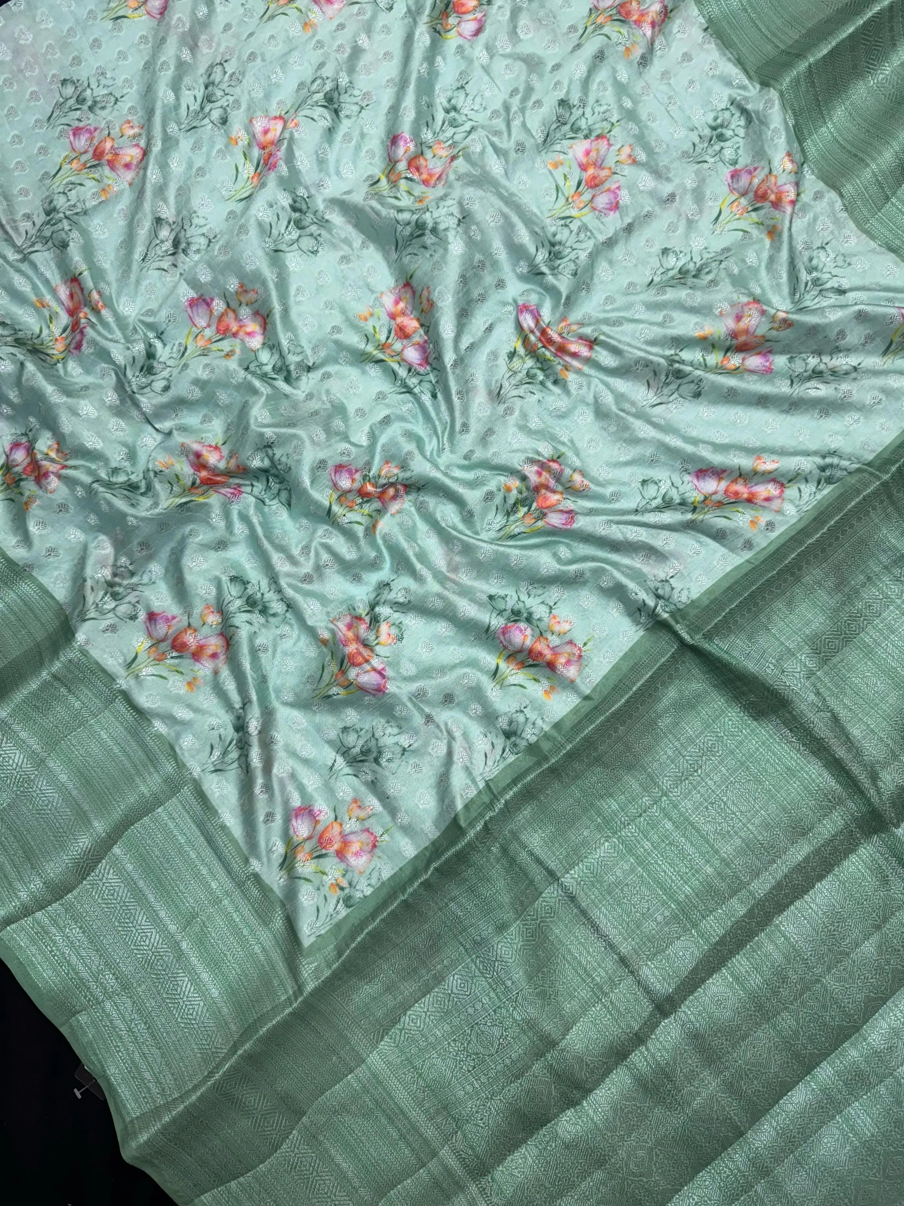 Woman wearing a Semi Silk Saree with a soft shine and lightweight drape, ideal for everyday elegance and traditional style.