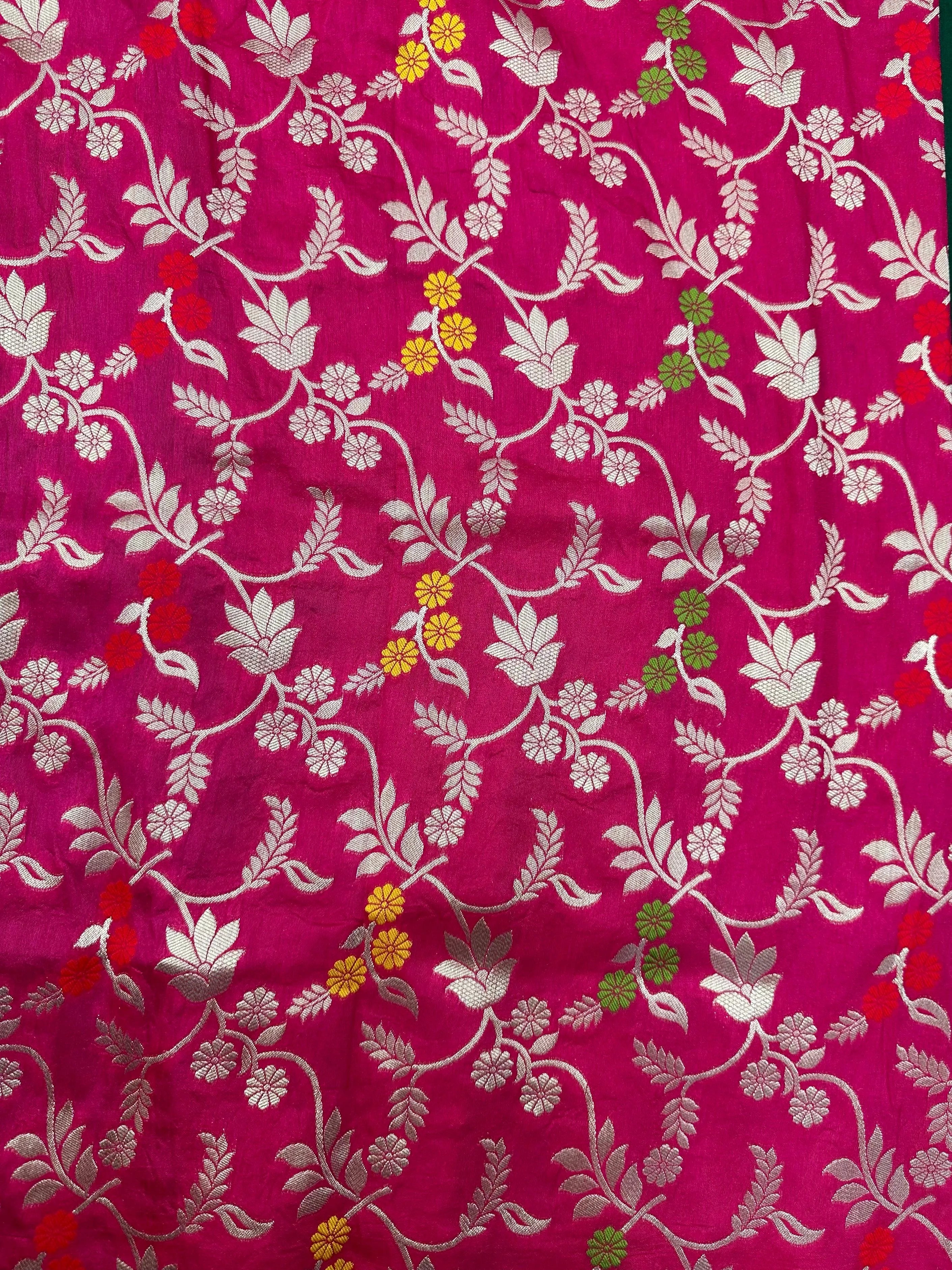 Woman wearing a Semi Silk Saree with lightweight drape and subtle shine, perfect for office, family gatherings, and festive occasions.