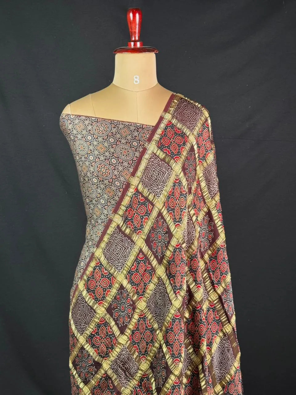 Designer Ajrak Saree – Ethnic & Festive Wear (Queen of Cairo) 