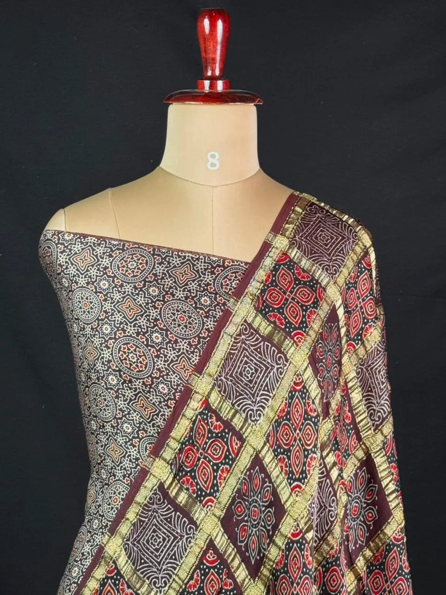 Designer Ajrak Saree – Ethnic & Festive Wear (Queen of Cairo) 