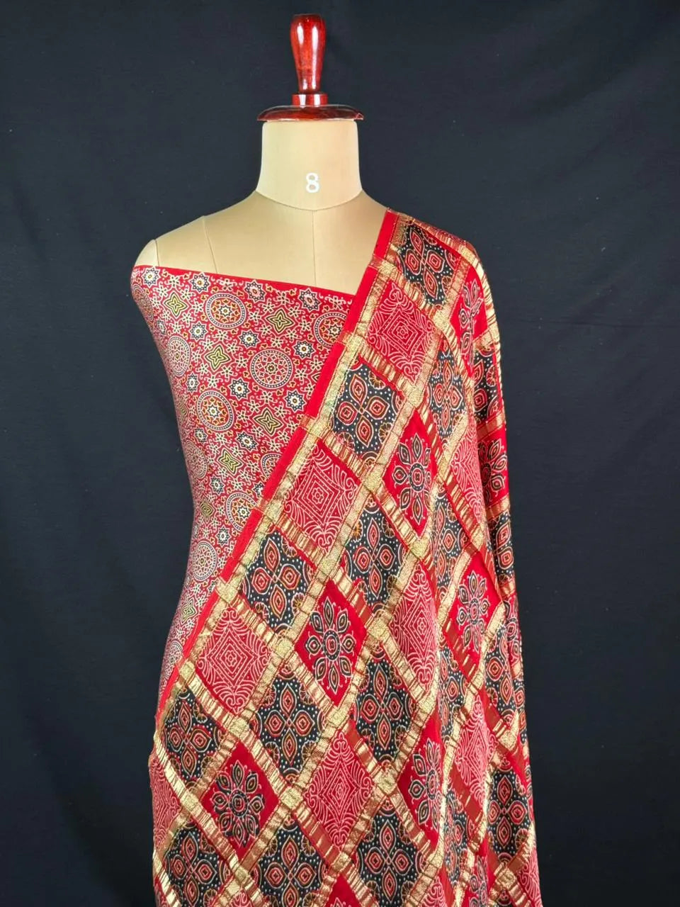 Designer Ajrak Saree – Ethnic & Festive Wear (Queen of Cairo) 