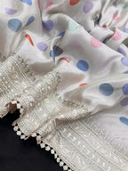 Classic Tussar Silk Saree – Elegant Indian Attire (Snow Net)