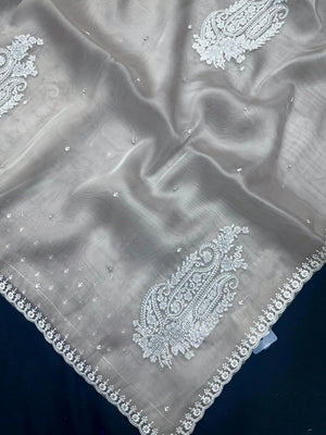 Soft Supernet Organza Saree With Embroidery Work 