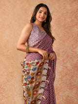 Woman wearing a Summer Loom Cotton Saree with lightweight, breathable fabric and subtle design, ideal for office and daily ethnic wear.