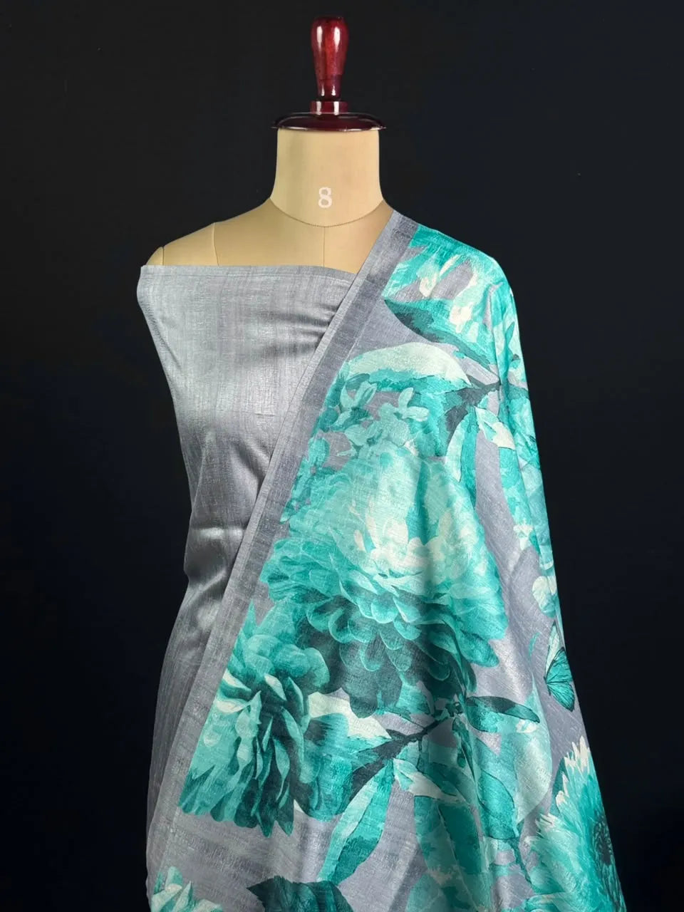 Tasar Silk Handloom Saree with Botanical Floral Print