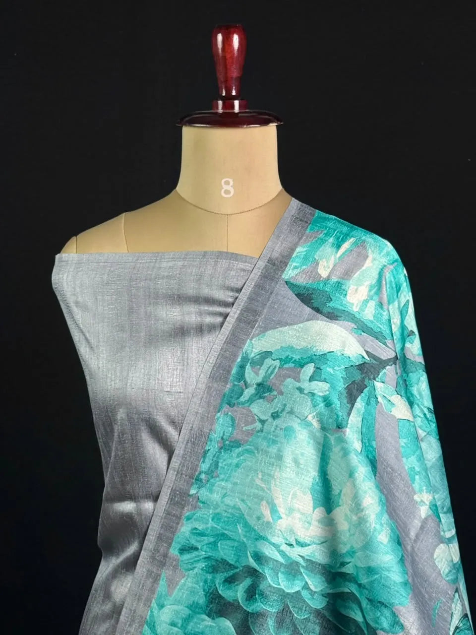 Tasar Silk Handloom Saree with Botanical Floral Print
