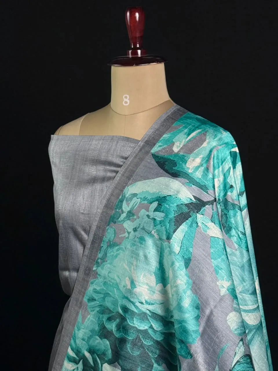 Tasar Silk Handloom Saree with Botanical Floral Print