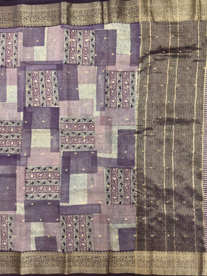 Elegant Malai Cotton Saree for Everyday Grace (Tasar Block Print)