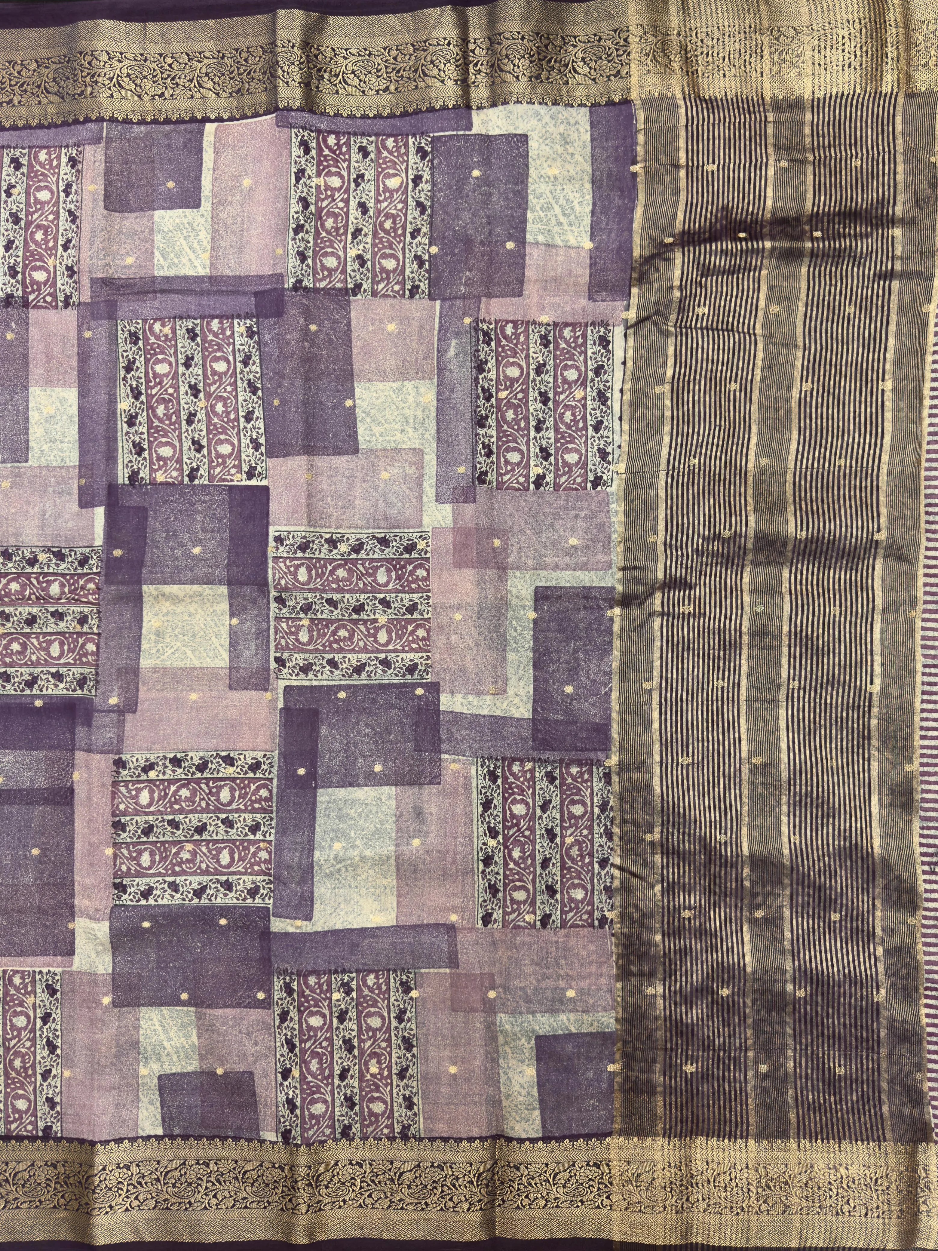 Elegant Malai Cotton Saree for Everyday Grace (Tasar Block Print)