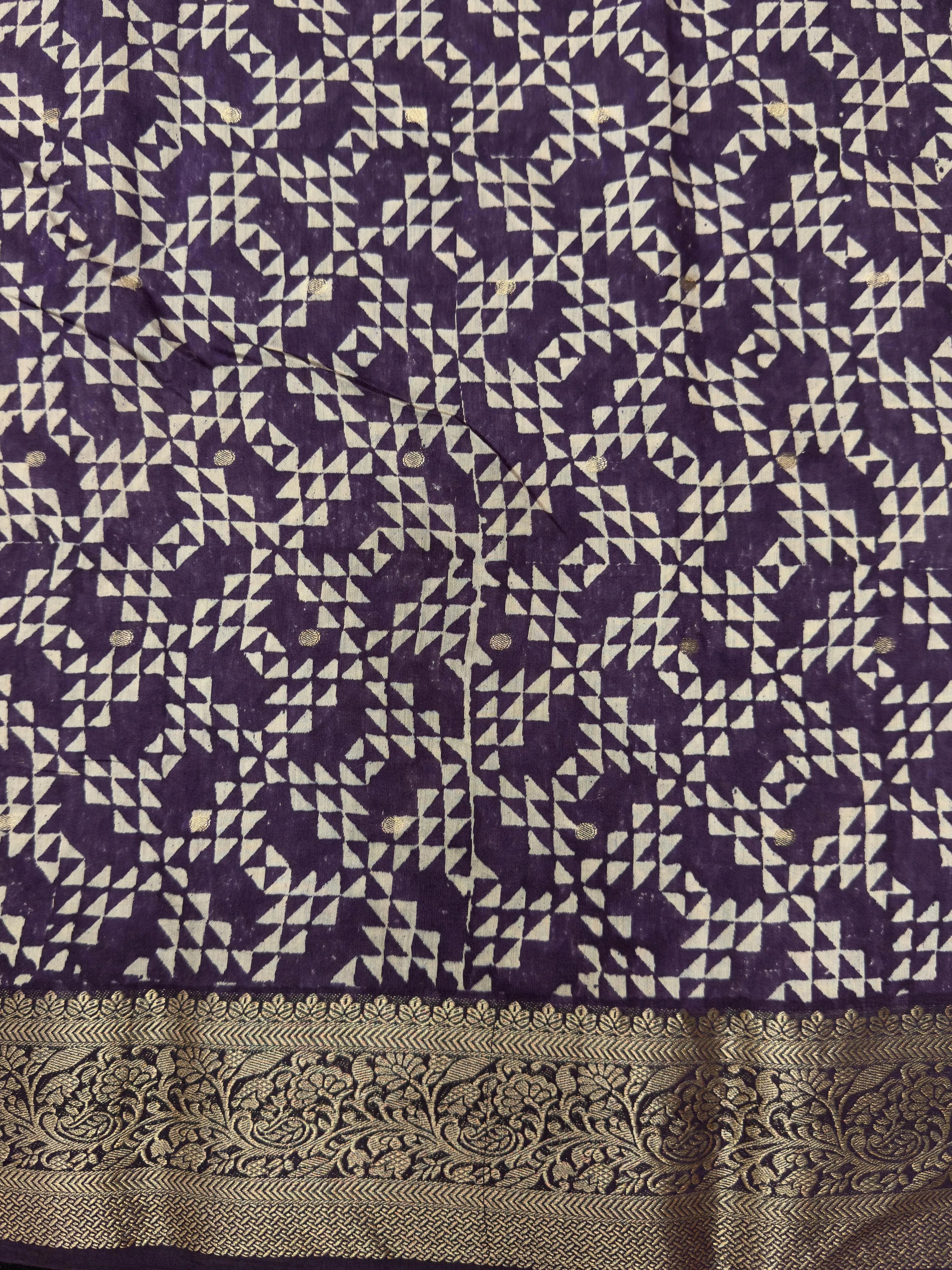 Elegant Malai Cotton Saree for Everyday Grace (Tasar Block Print)