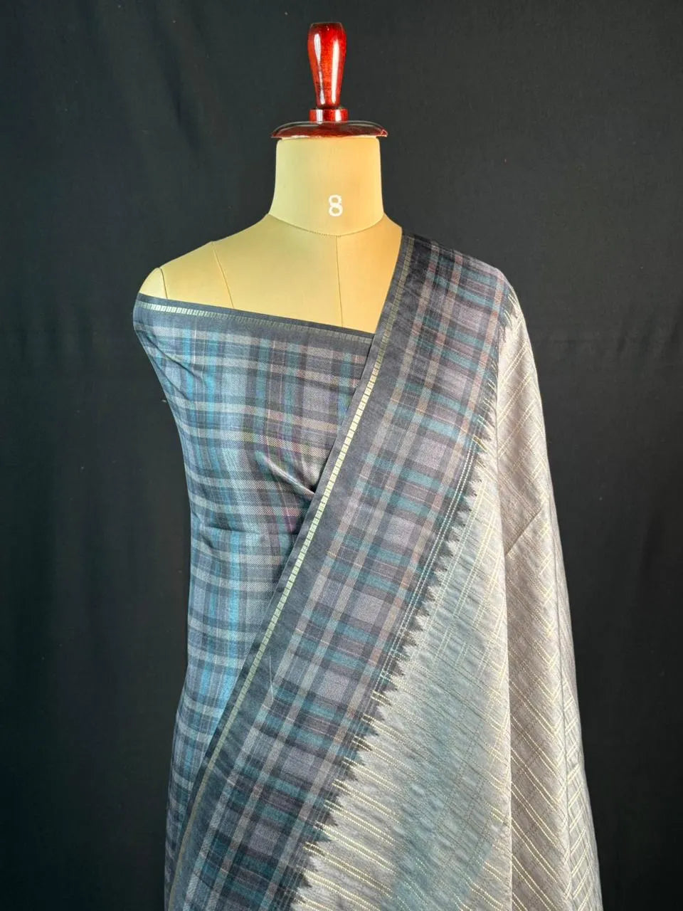 Tasar Silk Saree-(Tasar block print)