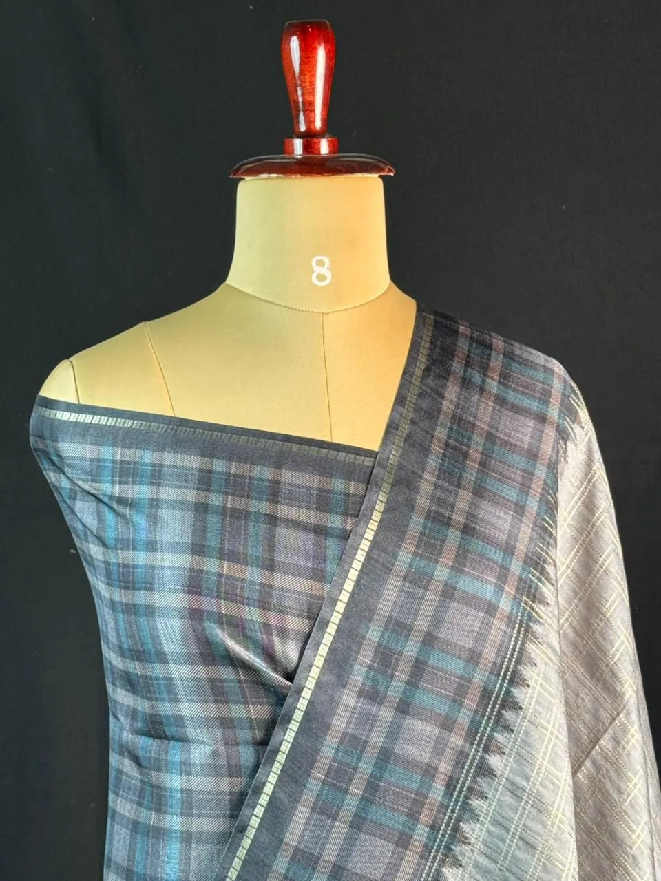 Tasar Silk Saree-(Tasar block print)