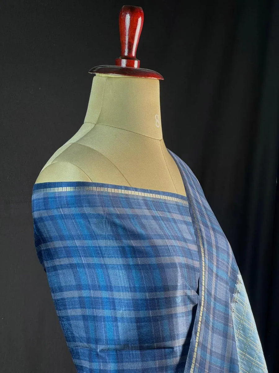 Tasar Silk Saree-(Tasar block print)