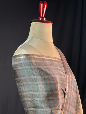 Tasar Silk Saree-(Tasar block print)