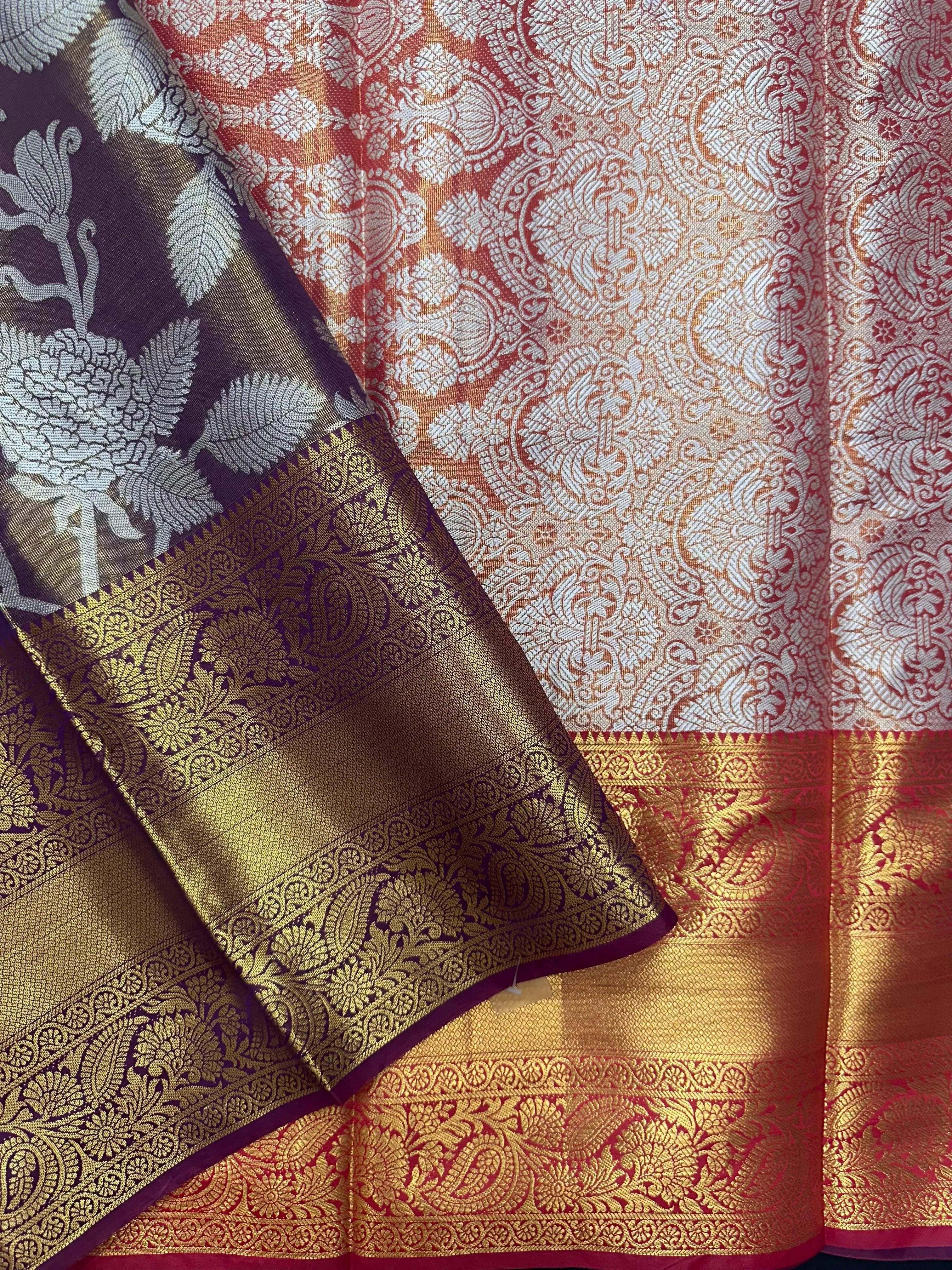 Model draped in a shimmering Tissue Banarasi Silk Saree with zari border, ideal for wedding and festive celebrations.