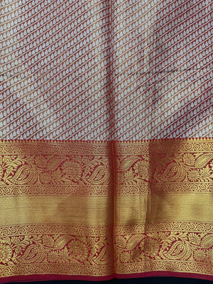 Model draped in a shimmering Tissue Banarasi Silk Saree with zari border, ideal for wedding and festive celebrations.
