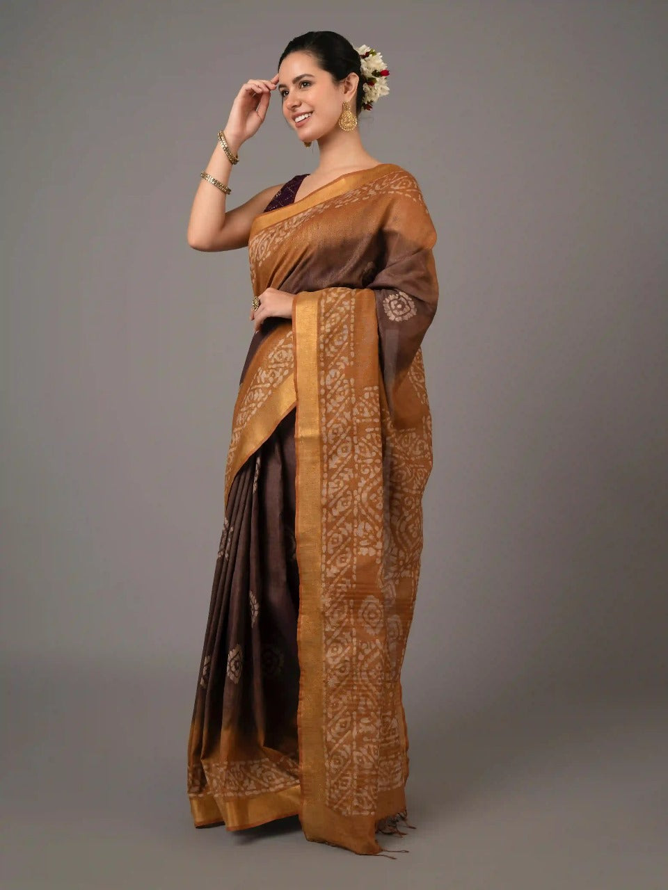 "Stunning Tussar silk saree with rich texture, offering timeless elegance and comfort, perfect for regular wear."