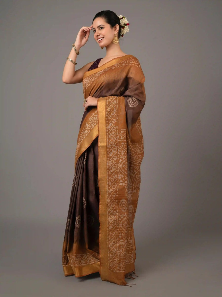 "Stunning Tussar silk saree with rich texture, offering timeless elegance and comfort, perfect for regular wear."