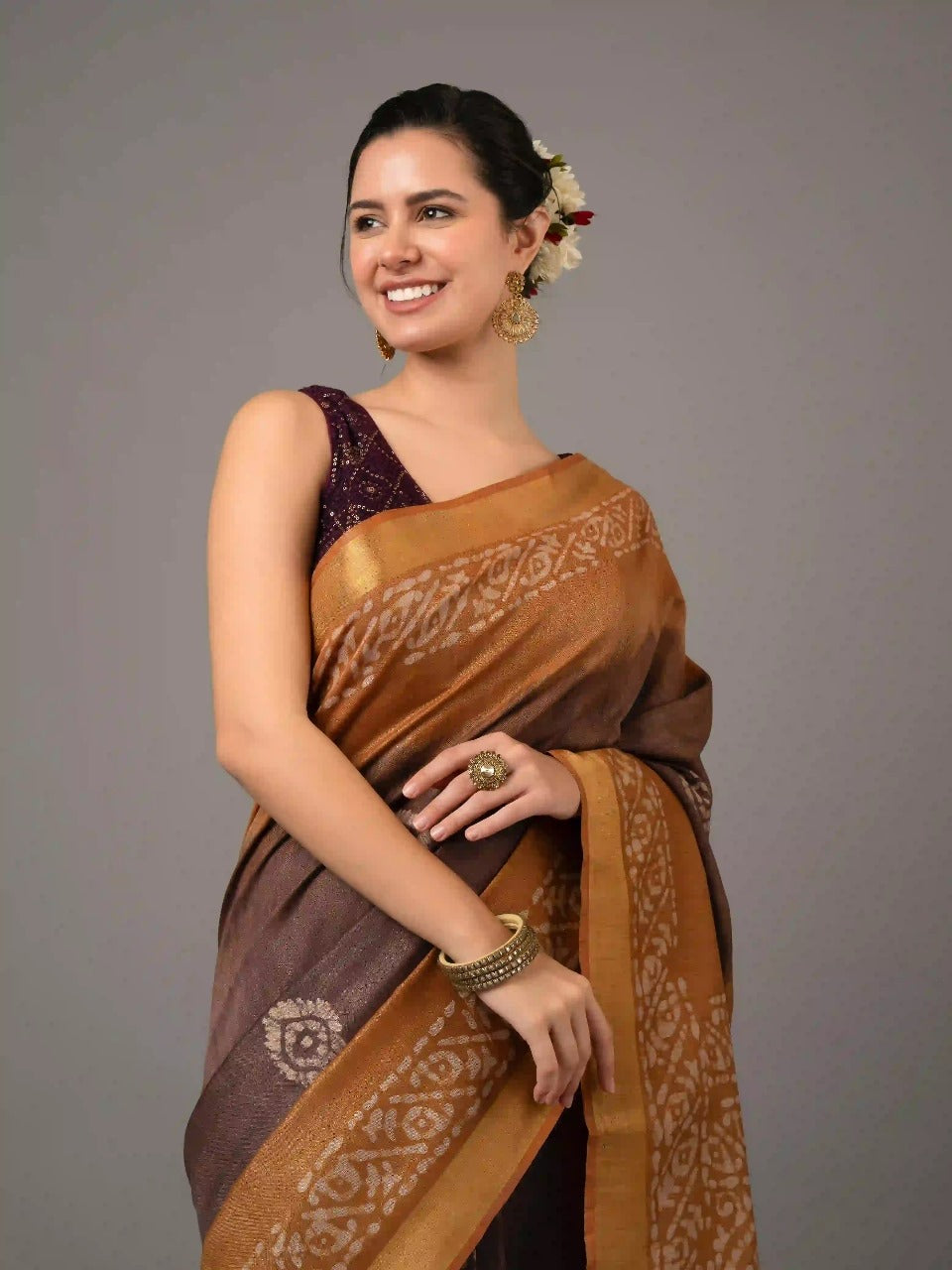 "Stunning Tussar silk saree with rich texture, offering timeless elegance and comfort, perfect for regular wear."