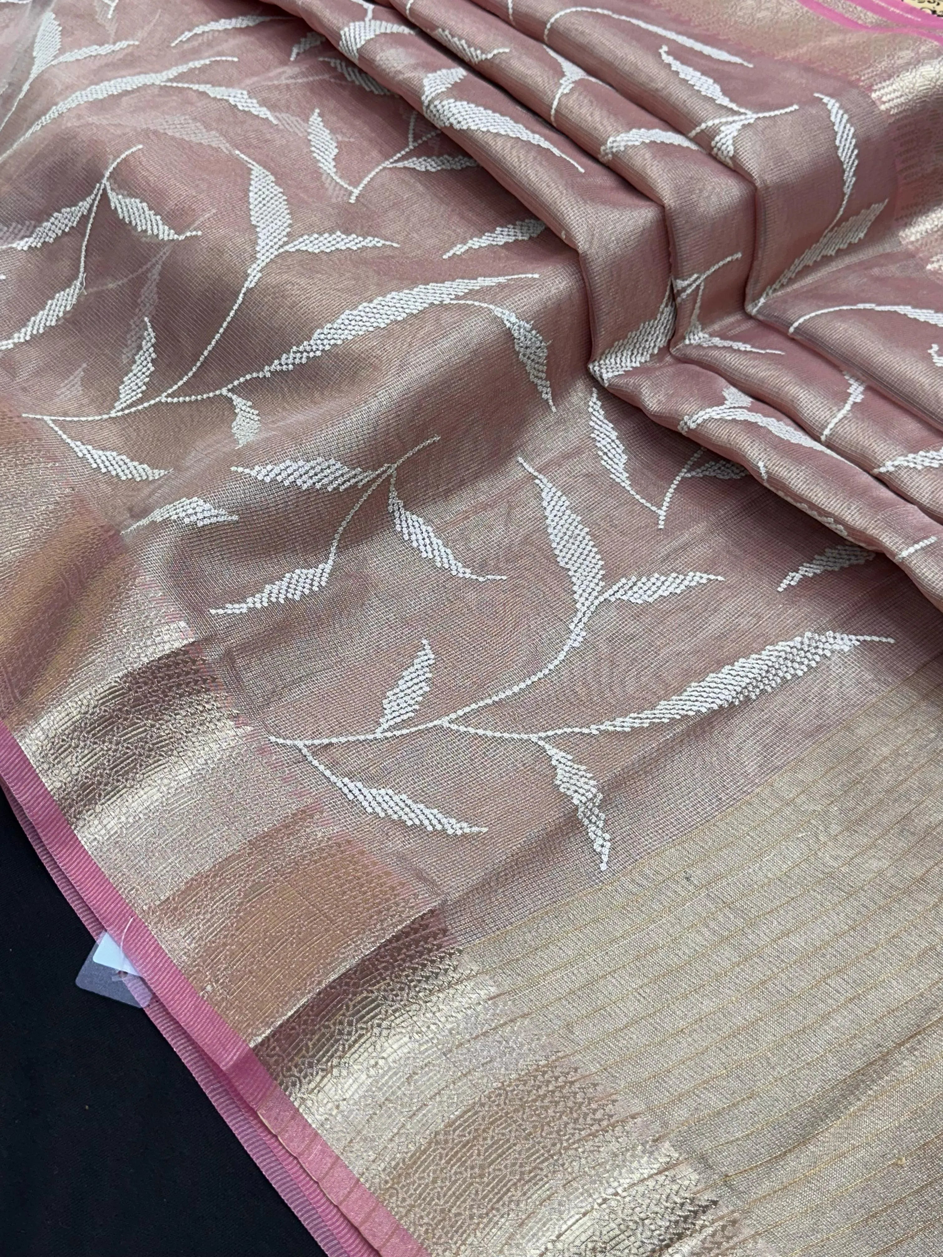 Woman wearing a Tussar Silk Saree with natural texture and subtle sheen, ideal for weddings, festivals, and cultural events.