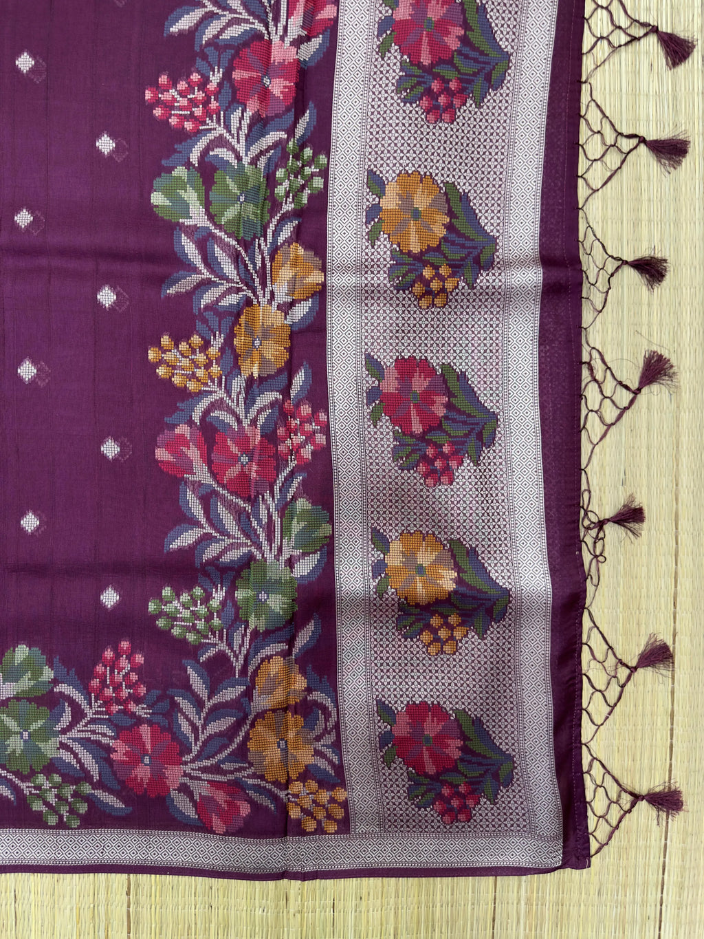 A graceful Tussar Silk Saree featuring rich texture and a natural sheen, designed for daily wear. The saree drapes elegantly, offering comfort and timeless beauty for everyday occasions.