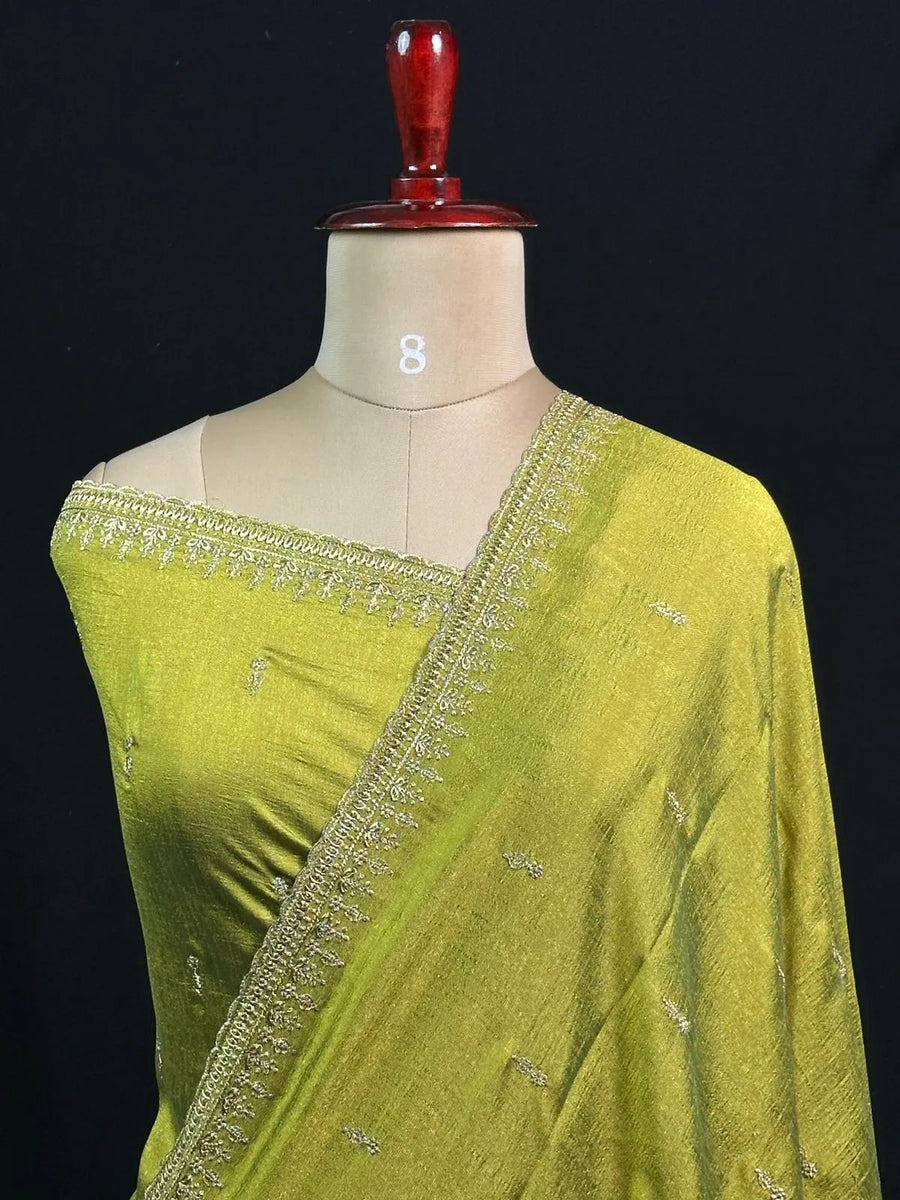 Designer Semi Banarasi Tussar Saree with Golden Zari Touch